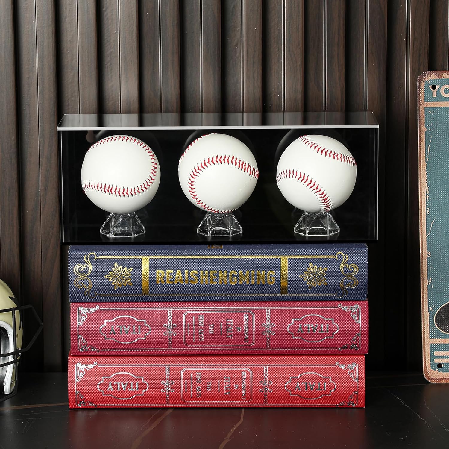 Lineshading Baseball Golf Ball Display Case for 3 Balls UV Protected Acrylic Boxes for Display Ball Cube Memorabilia Showcase Autograph (Black, 11.4 x 4.3 x 3.15 Inch)