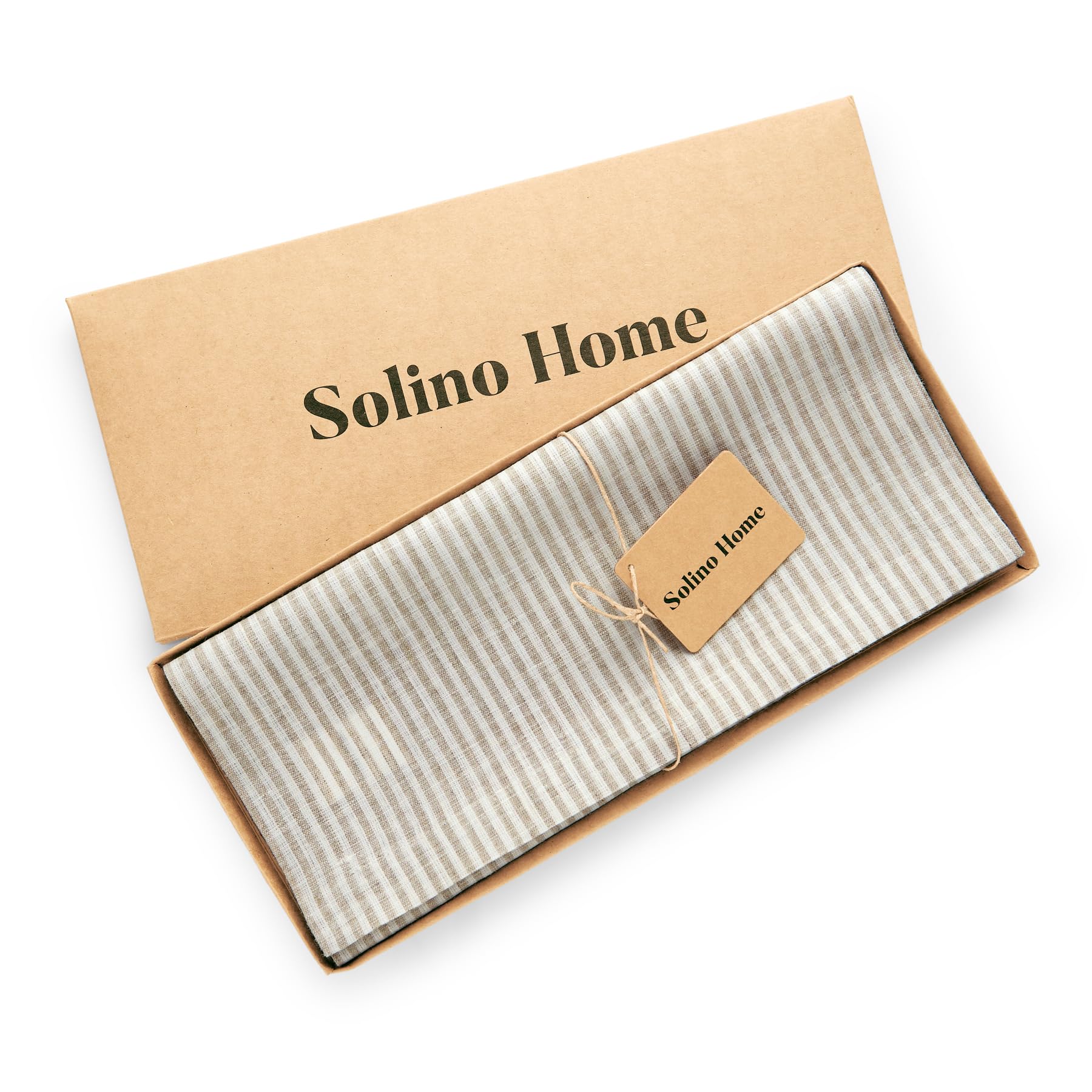 Solino Home Camino de mesa de lino de 108 pulgadas de largo, rayas estrechas, 100 % lino puro, natural y blanco, camino de mesa de 14 x 108 pulgadas para comedor, primavera, verano, día de la madre