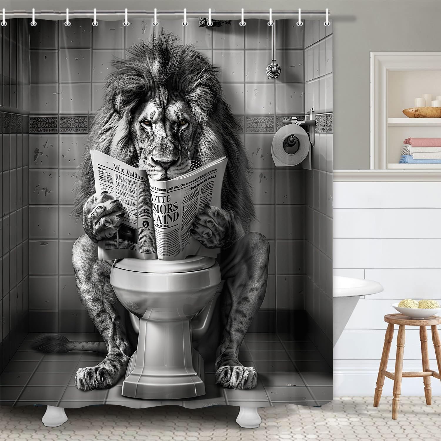 JAWO Funny Cool Lion Shower Curtain, Fun Leo Wild Masculine