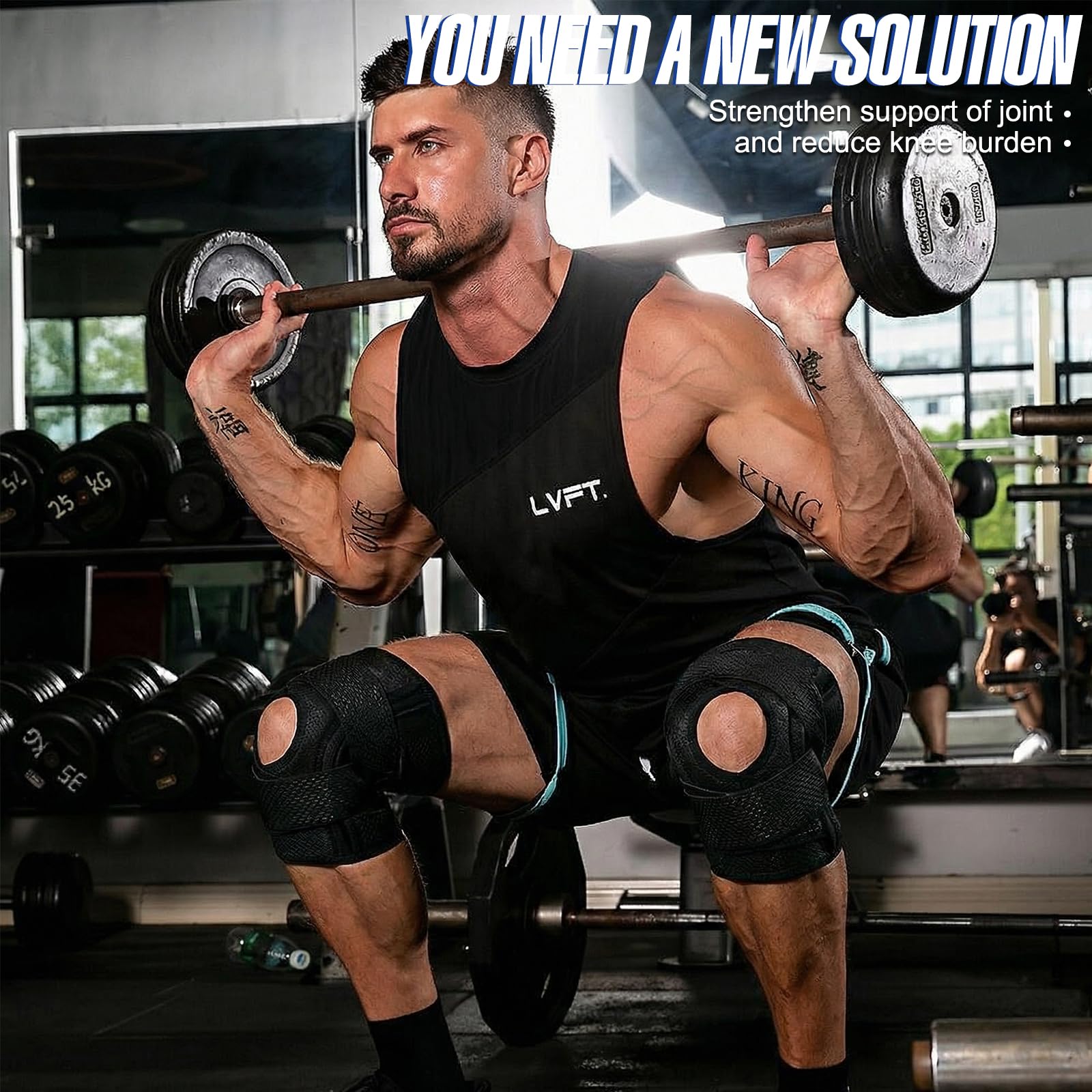 Tutore Ginocchio con Stabilizzatori Laterali e Supporto Rotuleo, Ginocchiera Regolabile con Cinghie Incrociate, Supporto Compressivo per Menisco, ACL, Artrosi e Sport