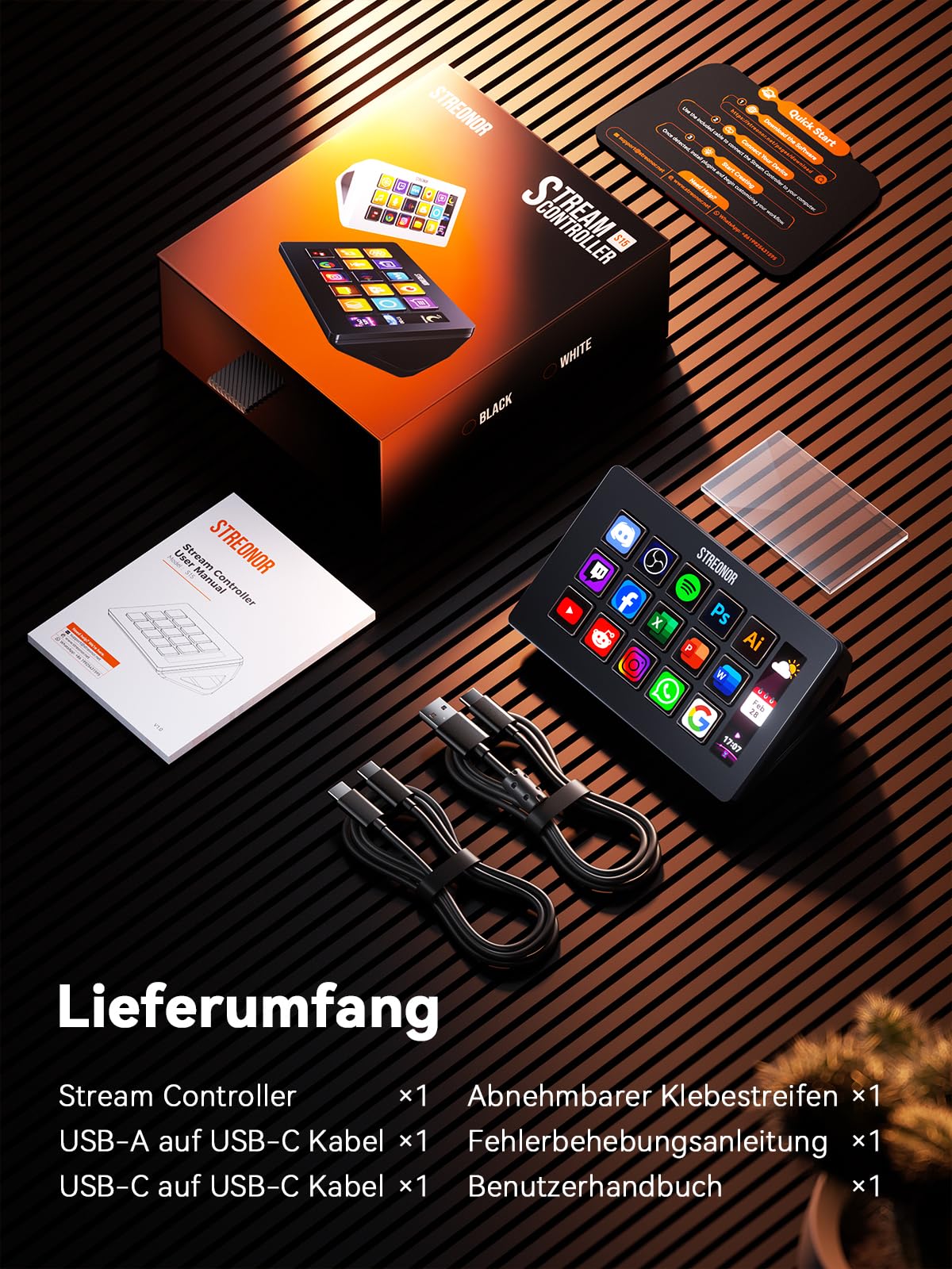 STREONOR Stream Controller Standard S15: Stream Control Deck mit 15 anpassbare LCD-Makro-Tasten für OBS, Twitch, YouTube, Content Creators, Streaming & Gaming, kompatibel mit PC und Mac