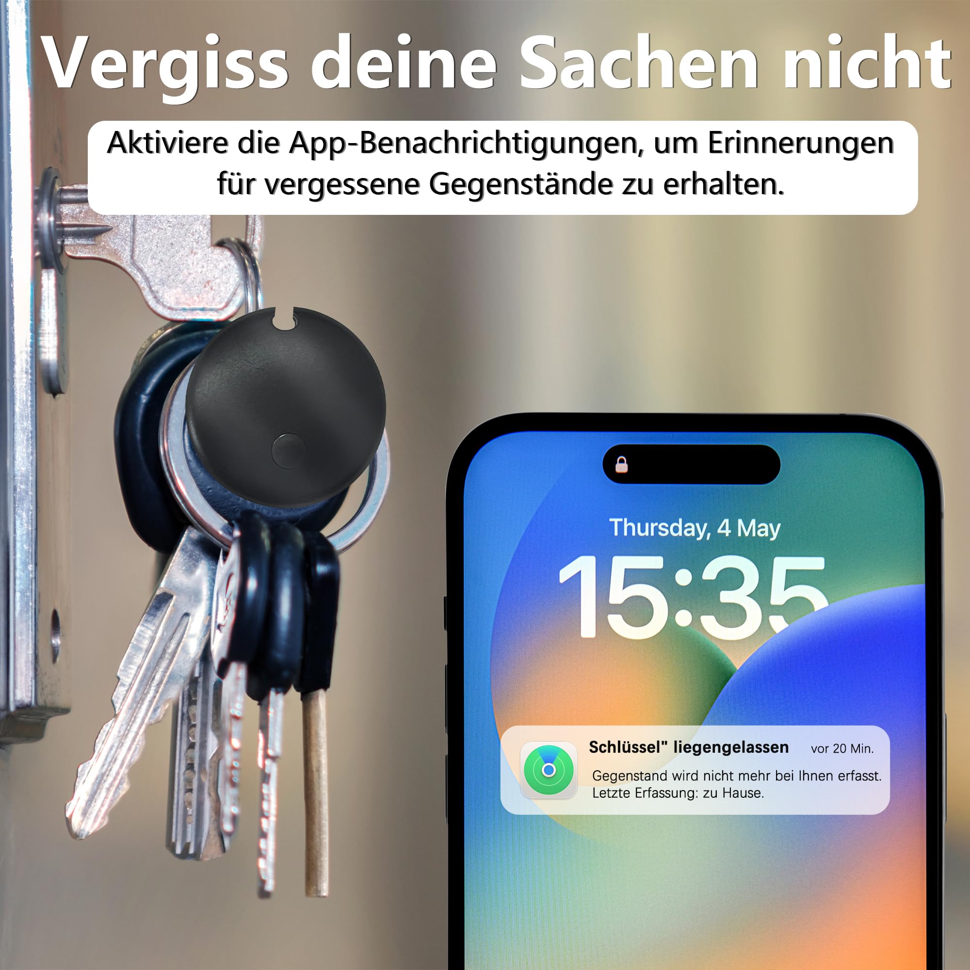 2025 Chiavi Tracker (per iOS e Android) Smart Tag Finder per custodia funziona con Apple Find My (certificato Apple MFi) e Google Find My Device – 4 pezzi (bianco)