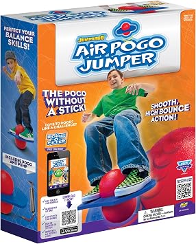 Geospace Original AIR POGO Jumper for Indoor or Outdoor Use, Fun Trick Bounce Board for Boys, Girls, Teens Ages 6+ or up to 160 lbs, Pump Included Blue/Red
