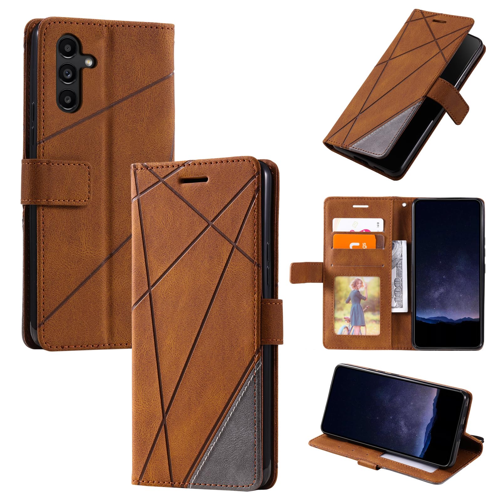 Compatible with Samsung Galaxy A55 5G Leather Case, Compatible with Samsung SM-A556B/DS Galaxy A55 5G / SM-A556E/DS SM-A556E SM-A5560 SM-A556V Flip Case Brown