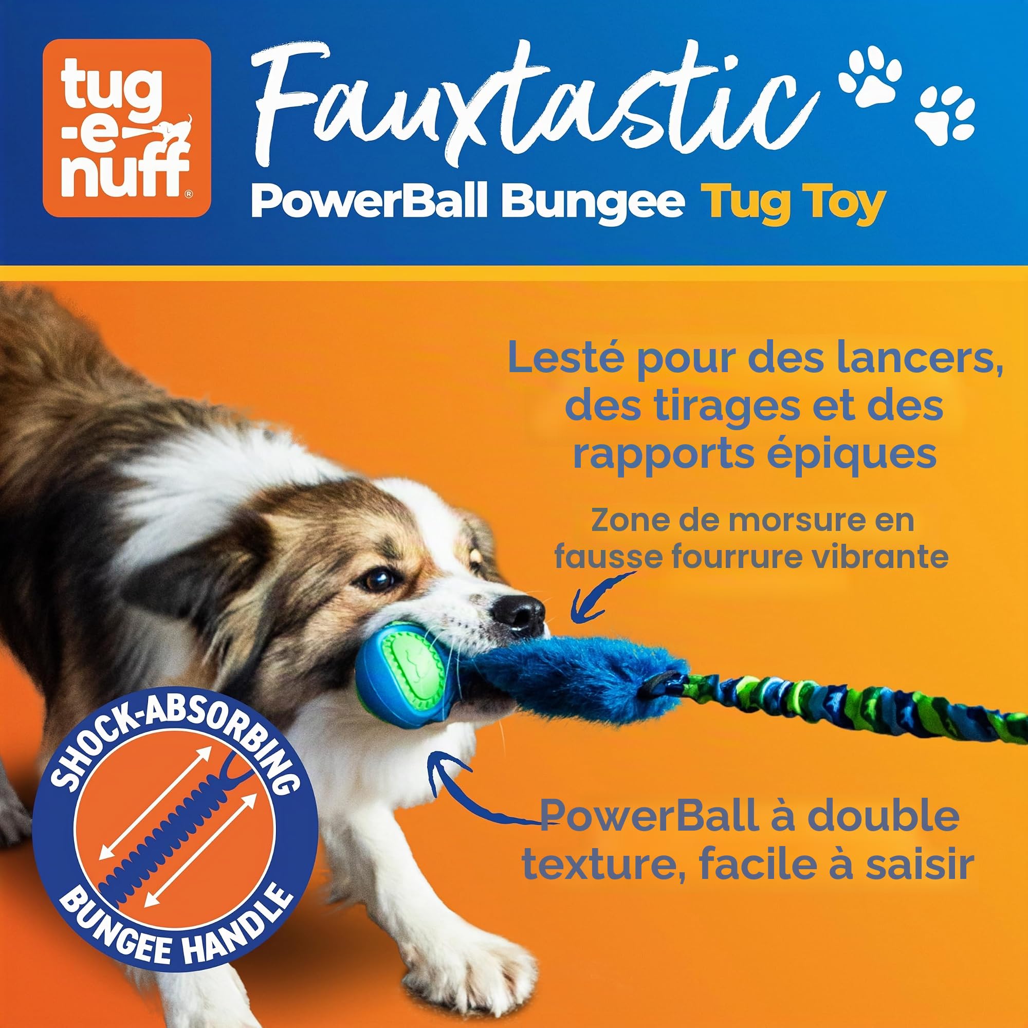Tug-E-Nuff Fauxtastic PowerBall – Jouet interactif pour chien avec balle en caoutchouc – Motif violet – Jouet interactif pour dressage de chiens de petite, moyenne et grande taille – 63 cm