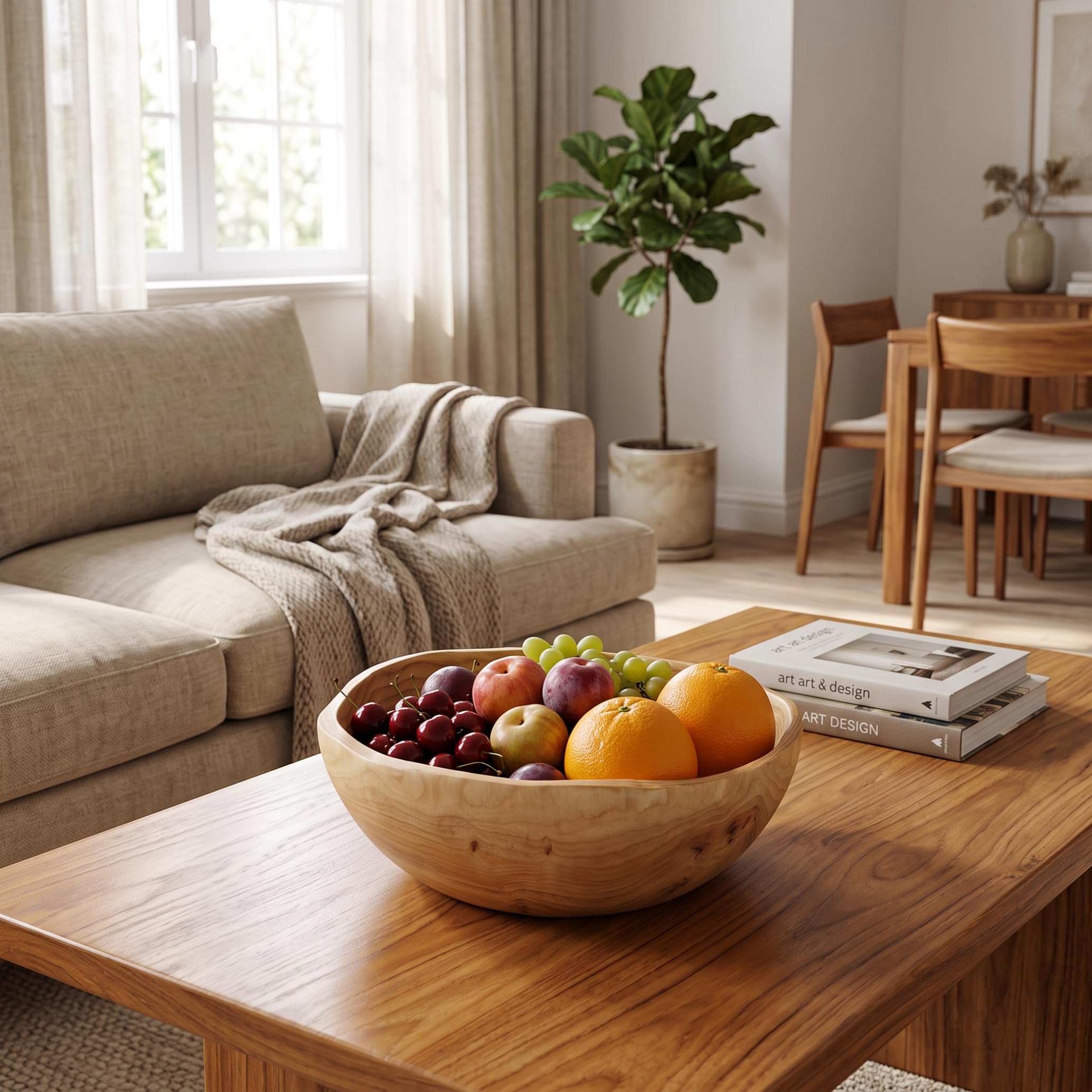 Bol en bois avec bol décoratif à revêtement de grain naturel, 10-11 pouces | Lisse sans bord, construction robuste, lavage facile, convient aux fruits, salades, bijoux, clés.