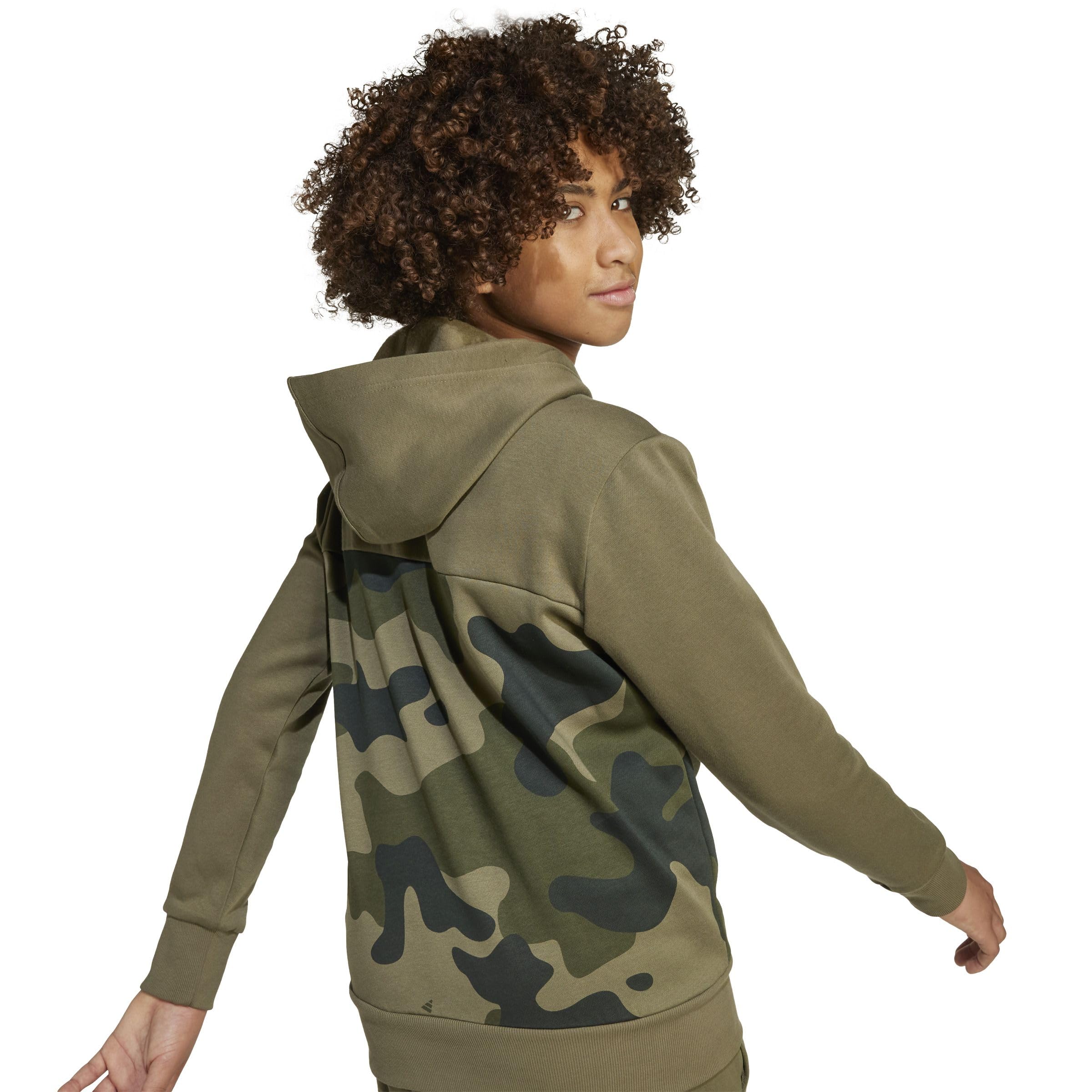 adidas uniseks-kind Seasonal Essentials Camo Fleece Hoodie Juniors, olive strata/black, 13-14 Years