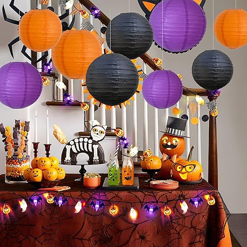 Miniatura 4 de BEISHIDA 12 linternas de papel de mezcla de bosque, colgantes, decorativas, chinas, japonesas, redondas, lámpara de papel para cumpleaños, boda,