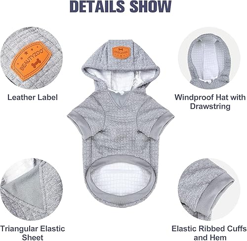 Vista 42 de BEAUTYZOO Suéter con capucha para perros pequeños y medianos con bolsillos, ropa para perros pequeños y medianos, abrigos de algodón laminado