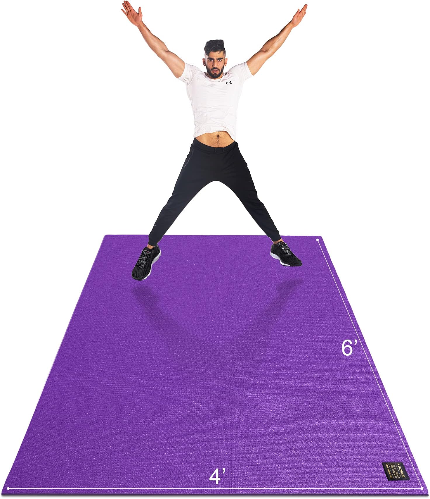 Large Exercise Mat 6'x4'/6'x5'/6'x6'(7mm), Thick Workout Mats for Home Gym Flooring, Extra Wide Non-Slip Durable Cardio Mat, Shoe Friendly, Perfect for Plyo, MMA, Jump Rope, Weights, Fitness