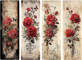 Vintage Red Rose Decoupage Rice Paper, Floral Script Background Art, Perfect for Scrapbooking, Journaling, Seashells, Furniture, Mixed Media, Candle, Junk Journal, Wood & Glass Craft Projects