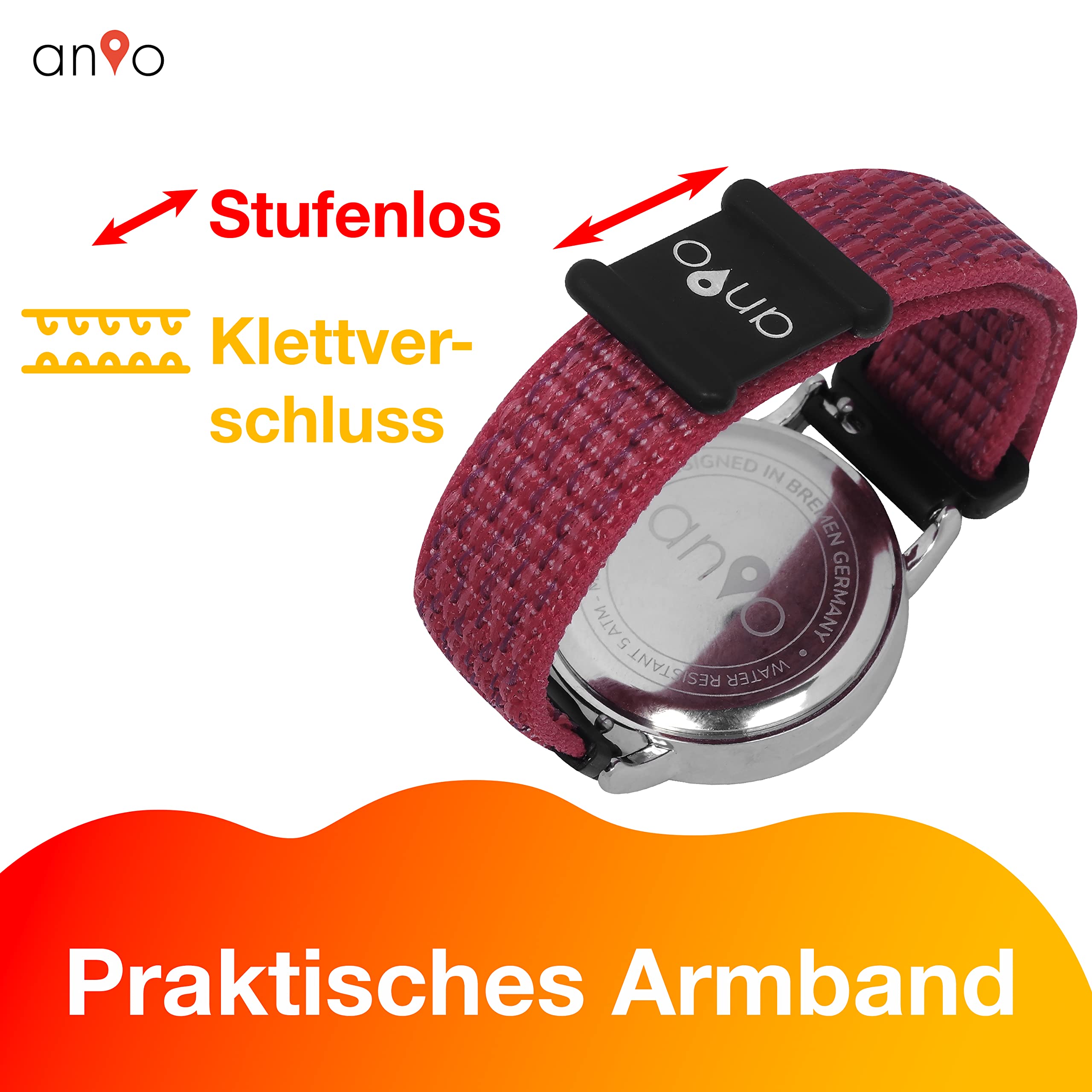 Anio 3 relojes de pulsera para niños – Reloj infantil para aprender la hora a partir de 6 años, resistente al agua hasta 5 bar, reloj infantil para niños y niñas, rojo, Correa