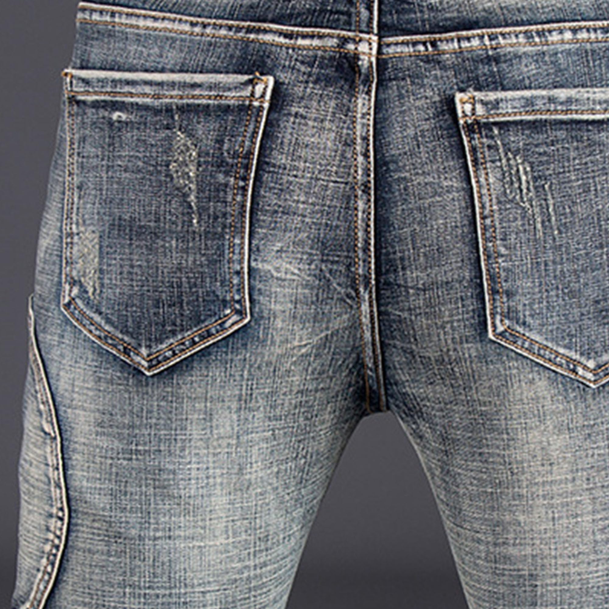 Jeans da uomo slim fit patchwork casual dritto stampato jeans elasticizzati skinny pantaloni regolari per gli uomini