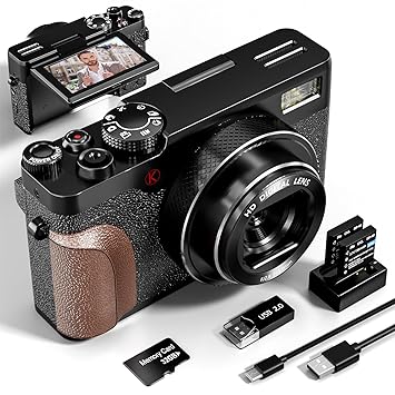 56MP Digital Cameras for Photography, 4K Autofocus Video Camera with 32GB TF Card & 2 Batteries,18X Zoom Anti-Shake Point and Shoot Digital Cameras,Compact Camera for Travel (Black)