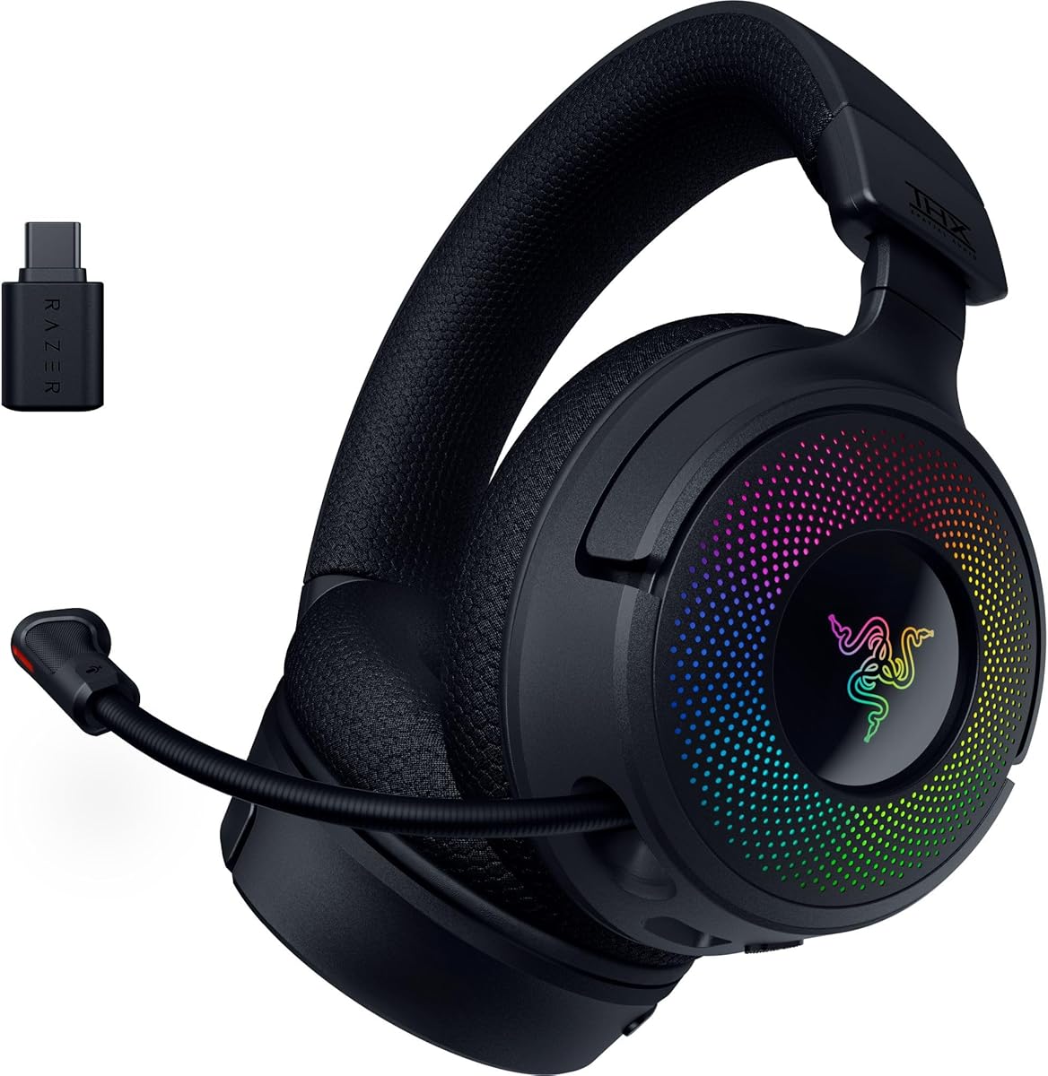 Razer Kraken V4 Wireless Gaming Headset: 2.4GHz, Bluetooth, USB - Super Wideband Mic - 40 mm Drivers - 9 Zone RGB Lighting - for PC, Mac, PS5, Nintendo Switch, Steam Deck, Smartphone - Black (Renewed)