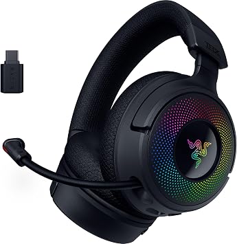 Razer Kraken V4 Wireless Gaming Headset 2.4GHz, Bluetooth, USB - Super Wideband Mic - 40 mm Drivers - 9 Zone RGB Lighting - for PC, Mac, PS5, Nintendo Switch 2, Steam Deck, Smartphone - Black