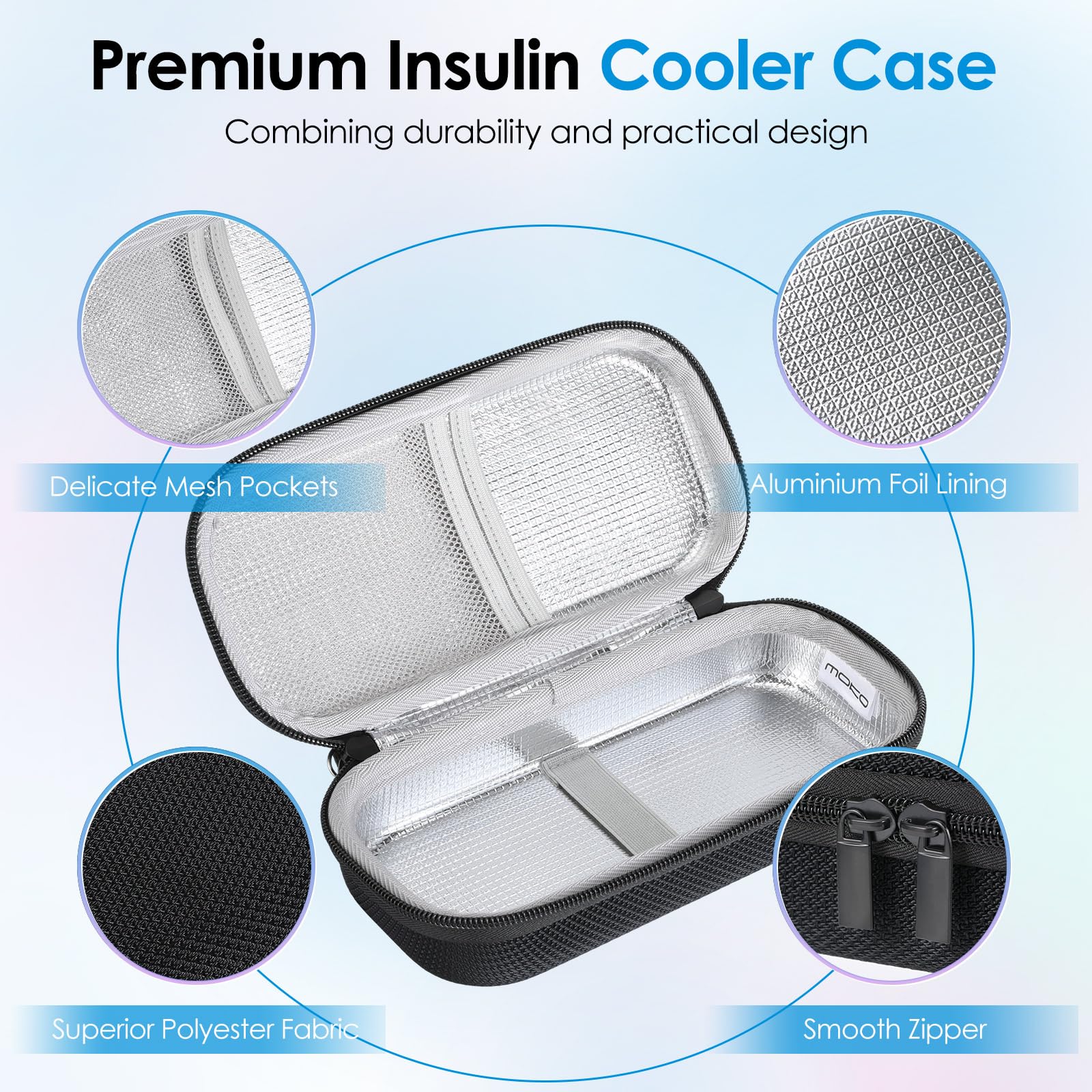 MoKo Custodia Rigida EVA per Insulina, Borsa Termica da Viaggio Approvata TSA per Diabete, Organizer Portatile per Farmaci con Ghiaccioli e Ice Brick, Nero