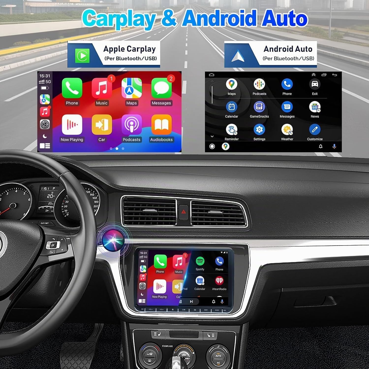 9 Zoll Autoradio für VW Golf 5 Tiguan Touran Passat Polo Skoda Caddy Seat,Radio mit Wireless Carplay/Android Auto GPS FM Bluetooth 4-LED Rückfahrkamera,2G+32G