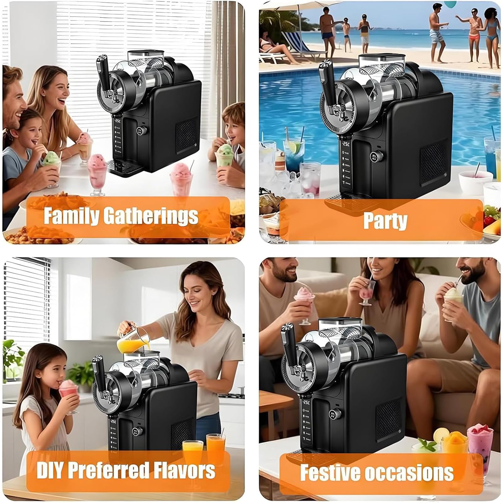 Máquina de Helado Suave de 2 Litros, Máquina de Granizados con 5 Modos Preestablecidos, No Necesita Hielo, Máquina de Bebidas Congeladas Autolimpiante Para Fiestas, Cafeterías y Reuniones Famil black