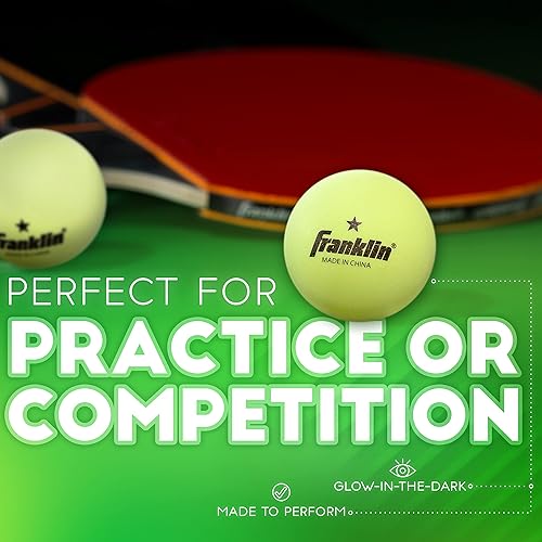 Miniatura 5 de Franklin Sports Pelotas de ping pong que brillan en la oscuridad, tamaño oficial + peso de 1.575 pulgadas, pelotas de ping pong de una estrella que