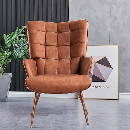 Miniatura 3 de Silla de Acento de Cuero, Silla Marrón para Sala de Estar, Silla de Acento de Respaldo Alto, Silla de Acento de Cuero Sintético con Respaldo, Silla