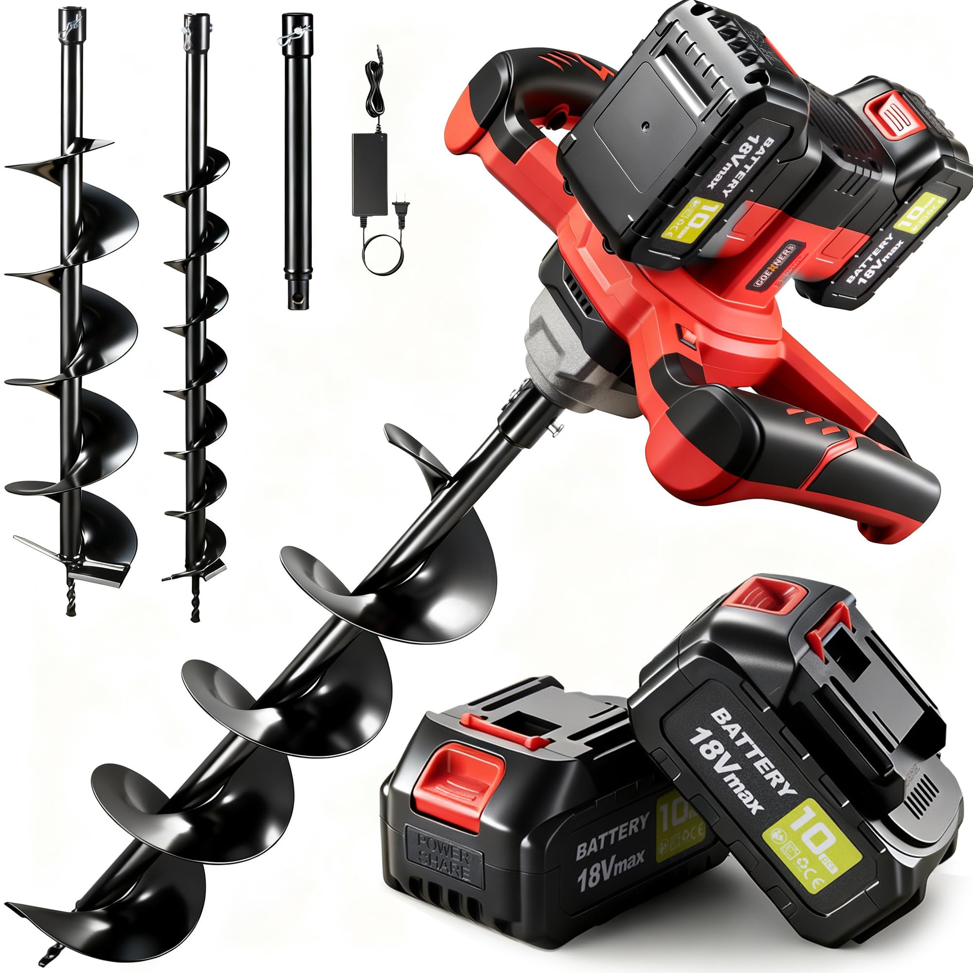 Photo 1 of Keoslpy 42V Cordless Auger Post Hole Digger, Post Hole Auger with 3" & 6" Drill Bits + Extension Rod, 2 Batteries, Electric Earth Auger for Fence Post Farm Garden Planting, 6-Speed, Forward/Reverse