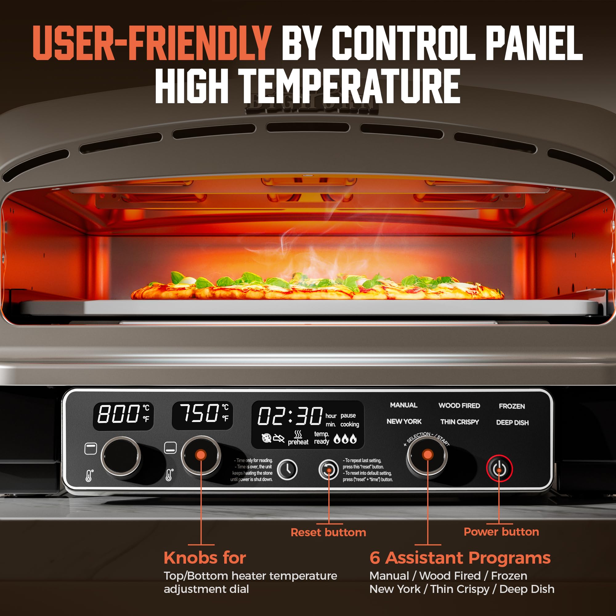 Horno de pizza para interiores, horno eléctrico de pizza de 14 pulgadas con 6 modos preestablecidos, máquina para hacer pizza perfecta para el hogar, cocina de pizza con piedra para 4