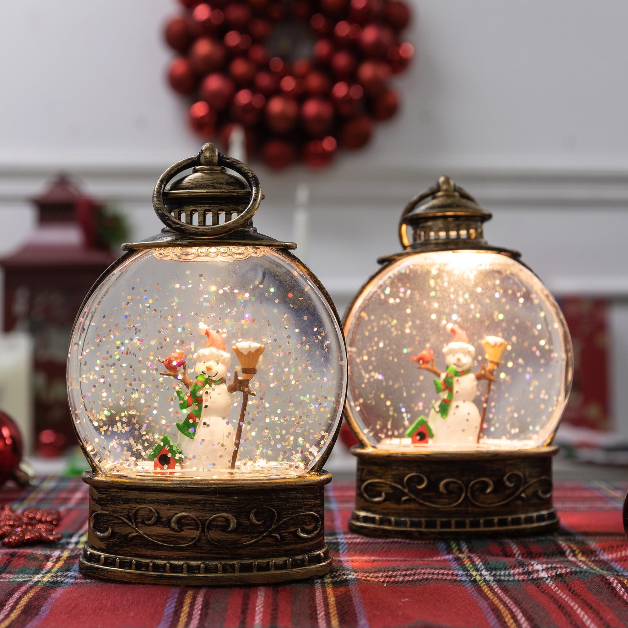 Snapklik.com : Christmas Snow Globe, 2Pack Lighted Lanterns, 5.6" Mini ...