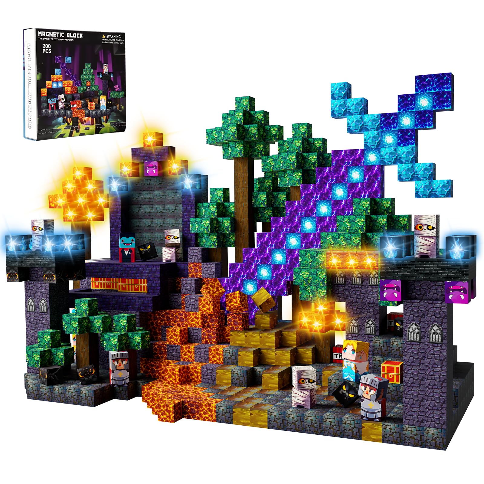 Blocs de Construction Magnétiques 200 Pièces - Aventure en Forêt, Jeu Éducatif STEM pour Enfants dès 3 Ans, Cadeau Créatif pour Filles et Garçons