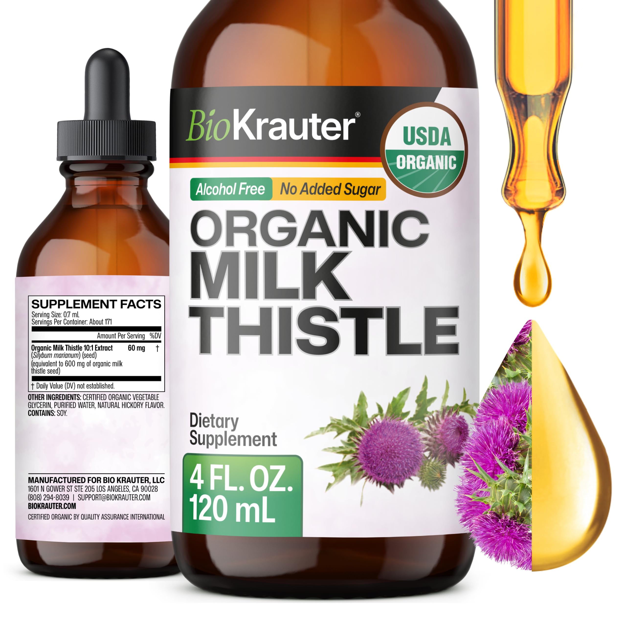 USDA Organic Milk Thistle Extract for Liver Support & Antioxidant - 4 Fl.Oz