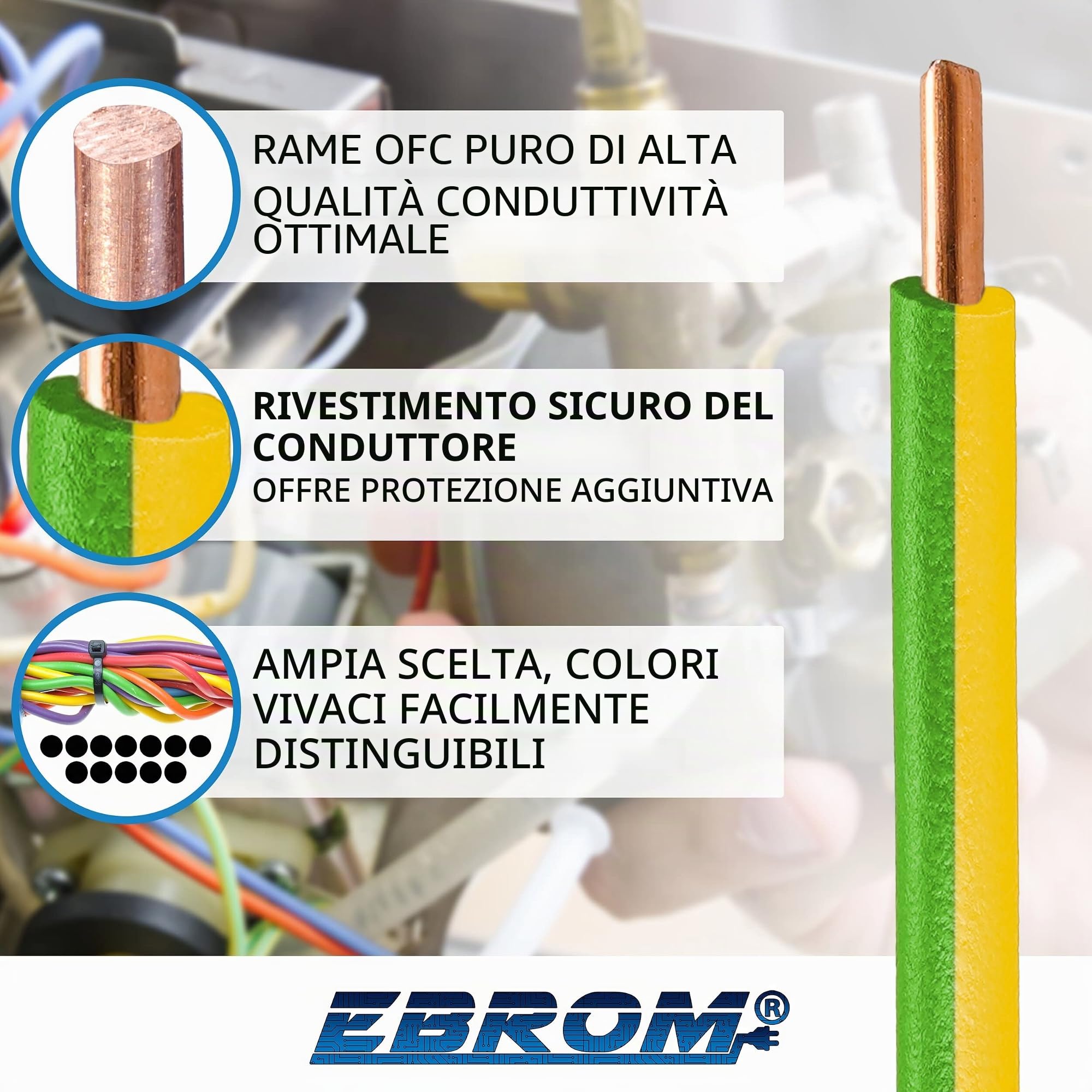 Cavo unipolare rigido a filamento singolo, verde/giallo, da 10 a 50 m (a scelta), lunghezza: 20 m, H07 V-U, 1 pezzo da 4 mm²
