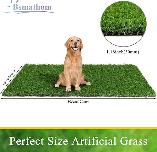 Miniatura 3 de Bsmathom Alfombra de césped artificial para interiores y exteriores, césped artificial sintético de 2 x 10 pies, alfombra de césped artificial para