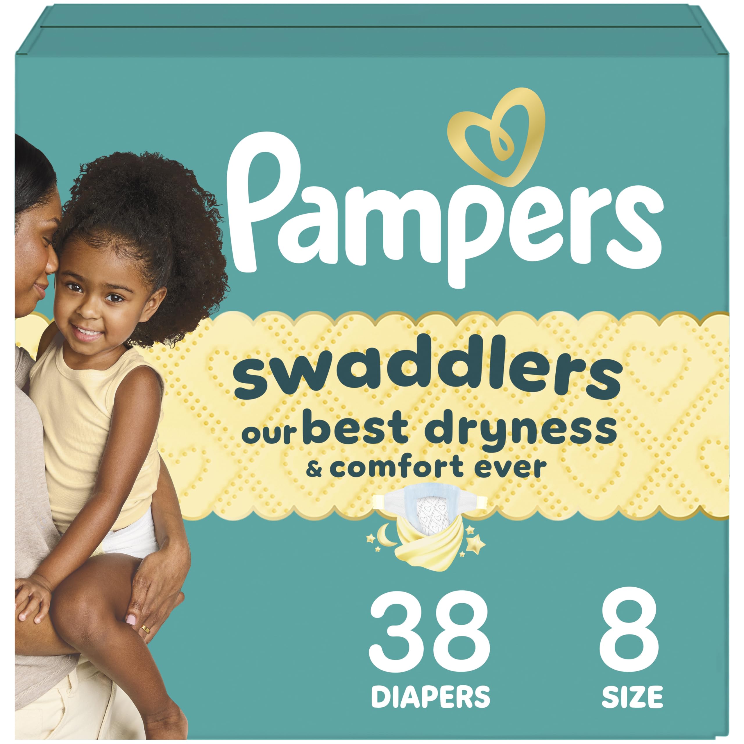 PampersSwaddlers Diapers, Size 8 (30+ lbs), 38 Count, Absorbent, Keeps Baby Dry and Comfortable, Skin Safe Disposable Baby Diaper (Packaging May Vary)
