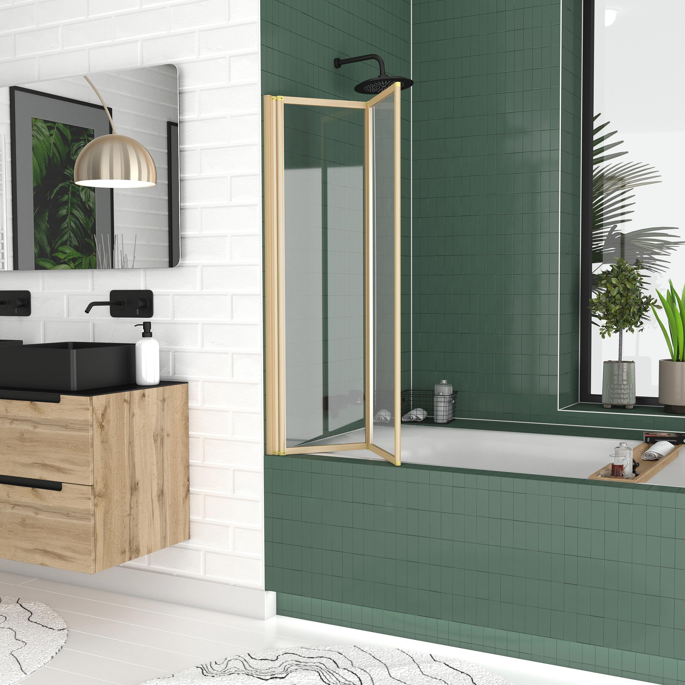 Marwell Parete pieghevole per vasca da bagno double oro, 120 x 70 cm, per vasca da bagno con vetro di sicurezza monolastra da 4 mm, due pareti pieghevoli orientabili, telaio in alluminio di alta