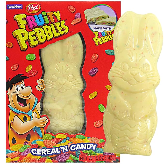 Fruity Pebbles Cereal N Candy Bunny Shaped Easter Bar, King Size White Chocolate