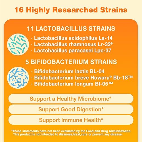 Miniatura 6 de Vitamin World Probiótico 16, 20 mil millones de UFC, 16 cepas con fibra prebiótica para la salud digestiva e inmunológica, probióticos para mujeres