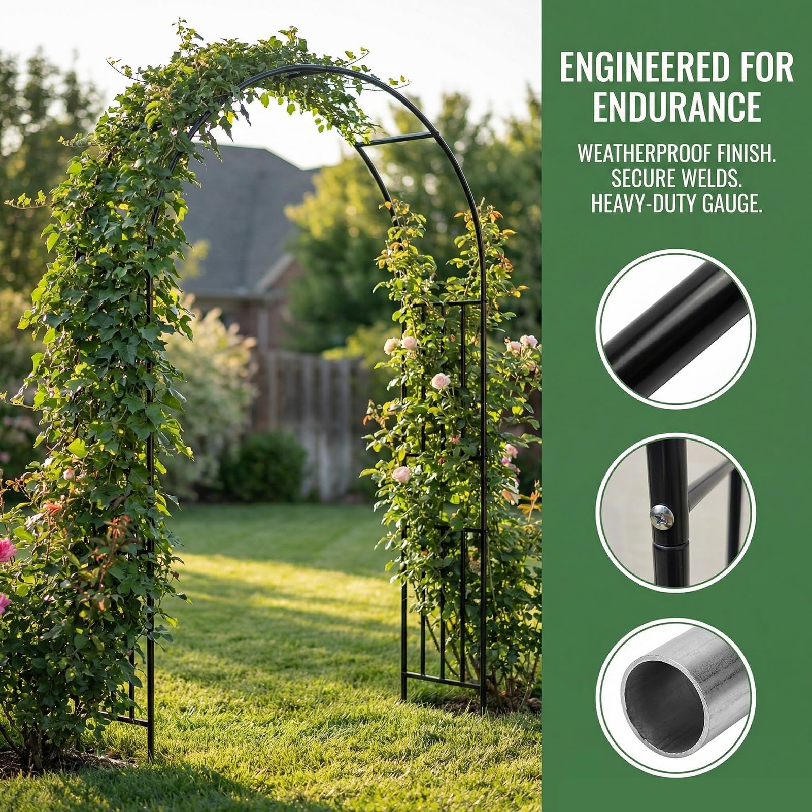Telaio per arco nuziale in metallo resistente con basi per piante rampicanti da giardino all'aperto, decorazione per cerimonie, pergolato in acciaio resistente alla ruggine