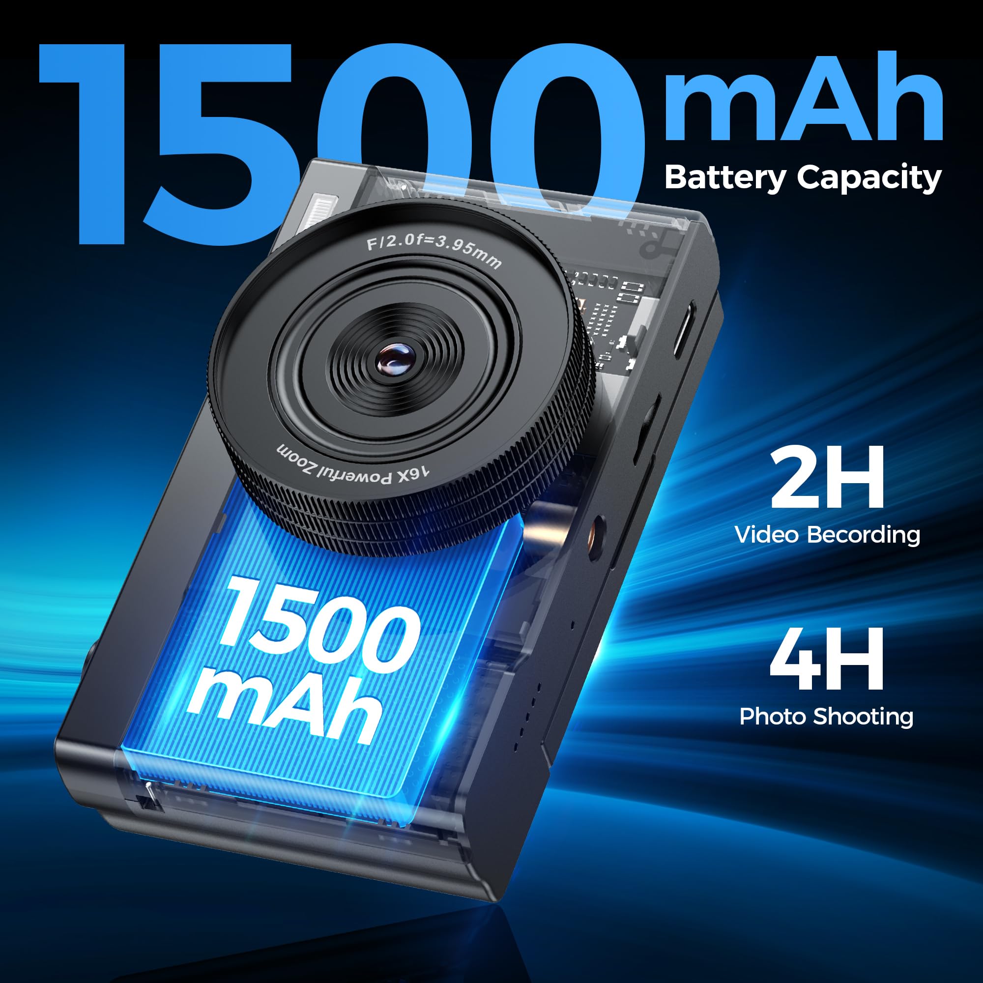 Appareil Photo Numérique 4K 64MP Digital: Appareil Photo Enfant Noire pour Vlog - Zoom Numérique 16x Écran 3" Rotatif à 180° - Idéal pour Les Kids Les Adolescents Les débutants et Les Adultes