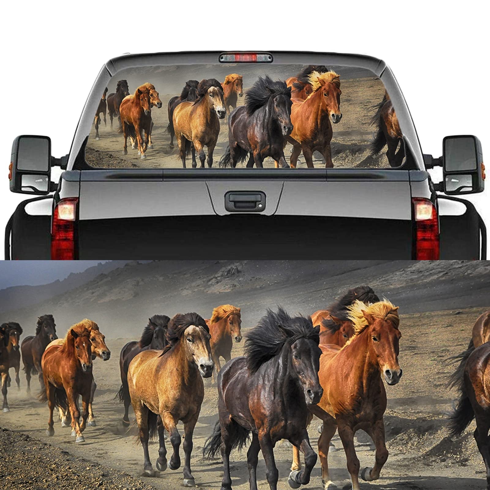 Decalcomania per finestrino posteriore del camion, motivo: cavallo di destriero, decalcomania per finestrino posteriore dell'auto, in vinile perforato, per camion, SUV, furgoni, pickup, 167,6 x 73,7