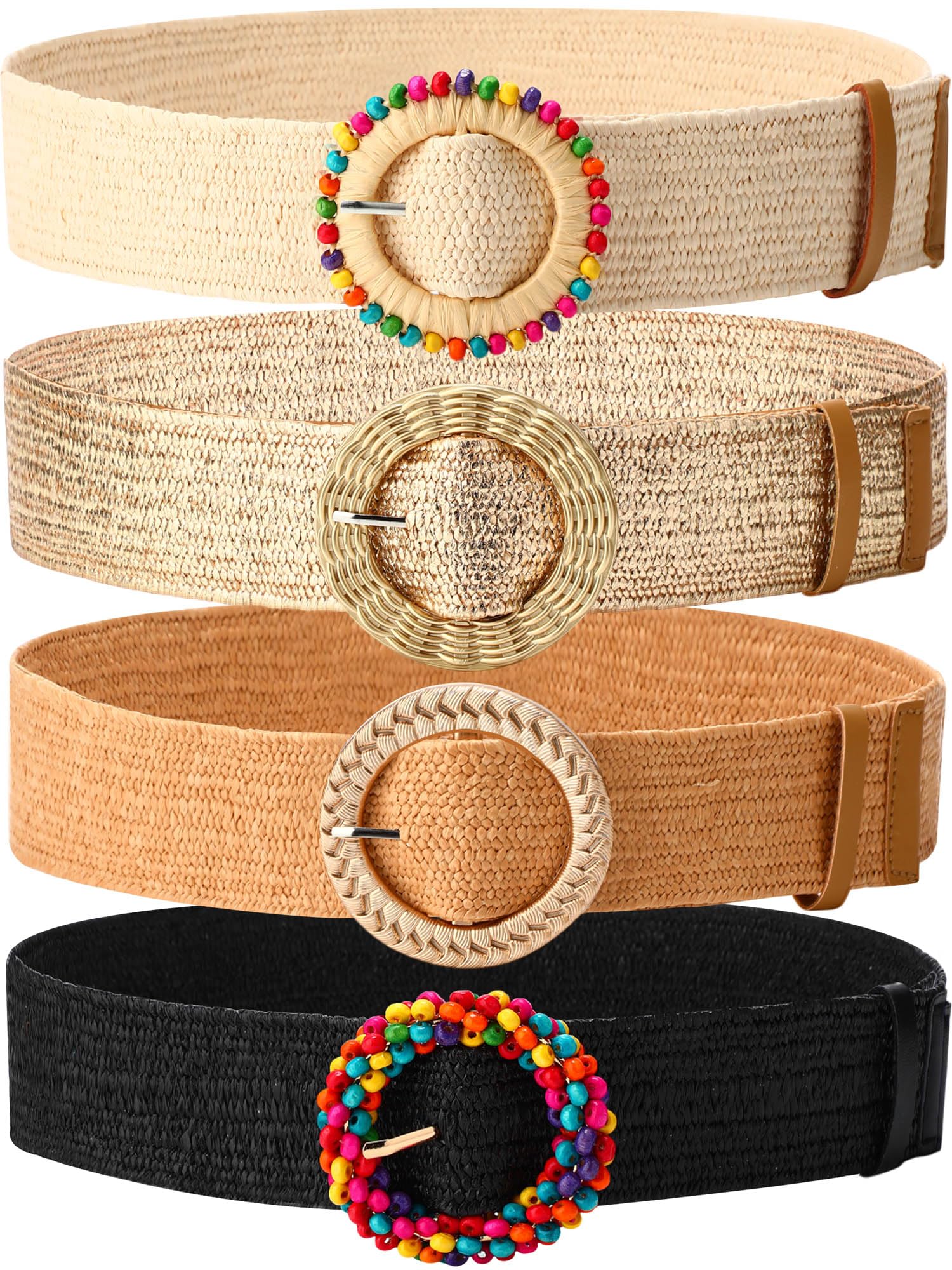 WILLBOND 4 Pcs Women Stretch Wide Straw Belt