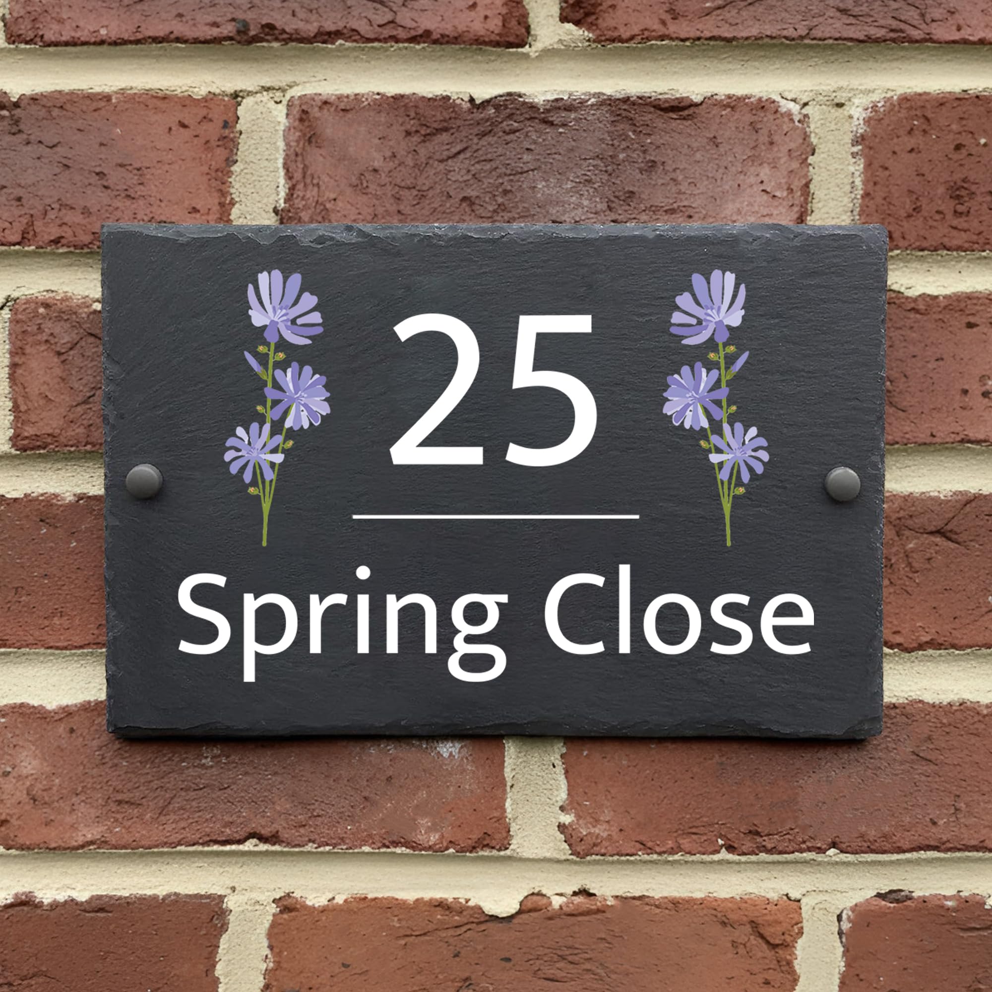 Rustic Slate House Sign - Custom Door Number Wall Plaque with Natural Farmhouse Floral Design - Includes Screws & Fixings - Ideal for Home, Office - 30 x 20 cm
