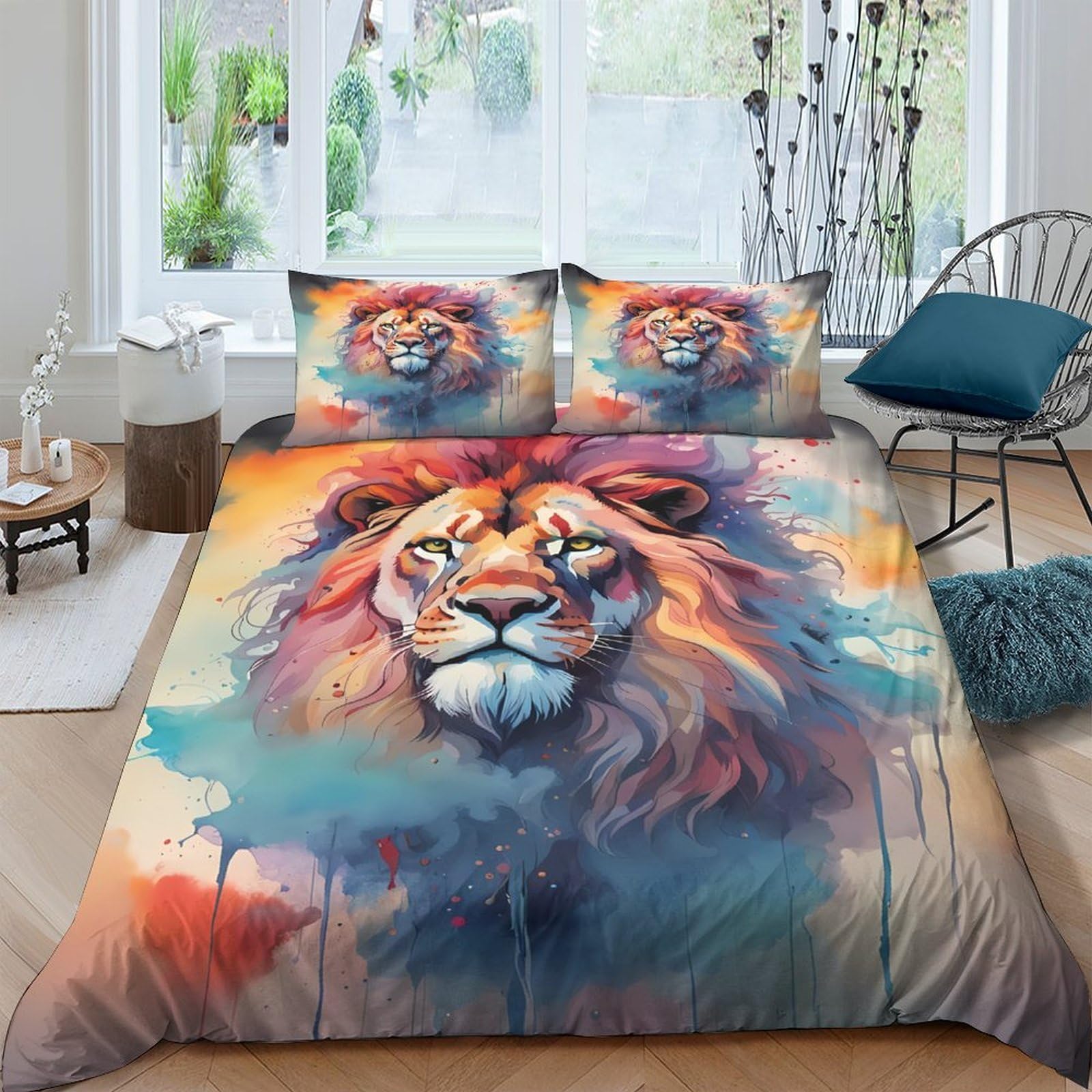 Ctjqhvkz Style-5 3D Printed Lion Art Fitted Sheet Microfiber Bedroom Decor Wild Animal Bed Cover Soft Machine Washable Single（135X200cm）