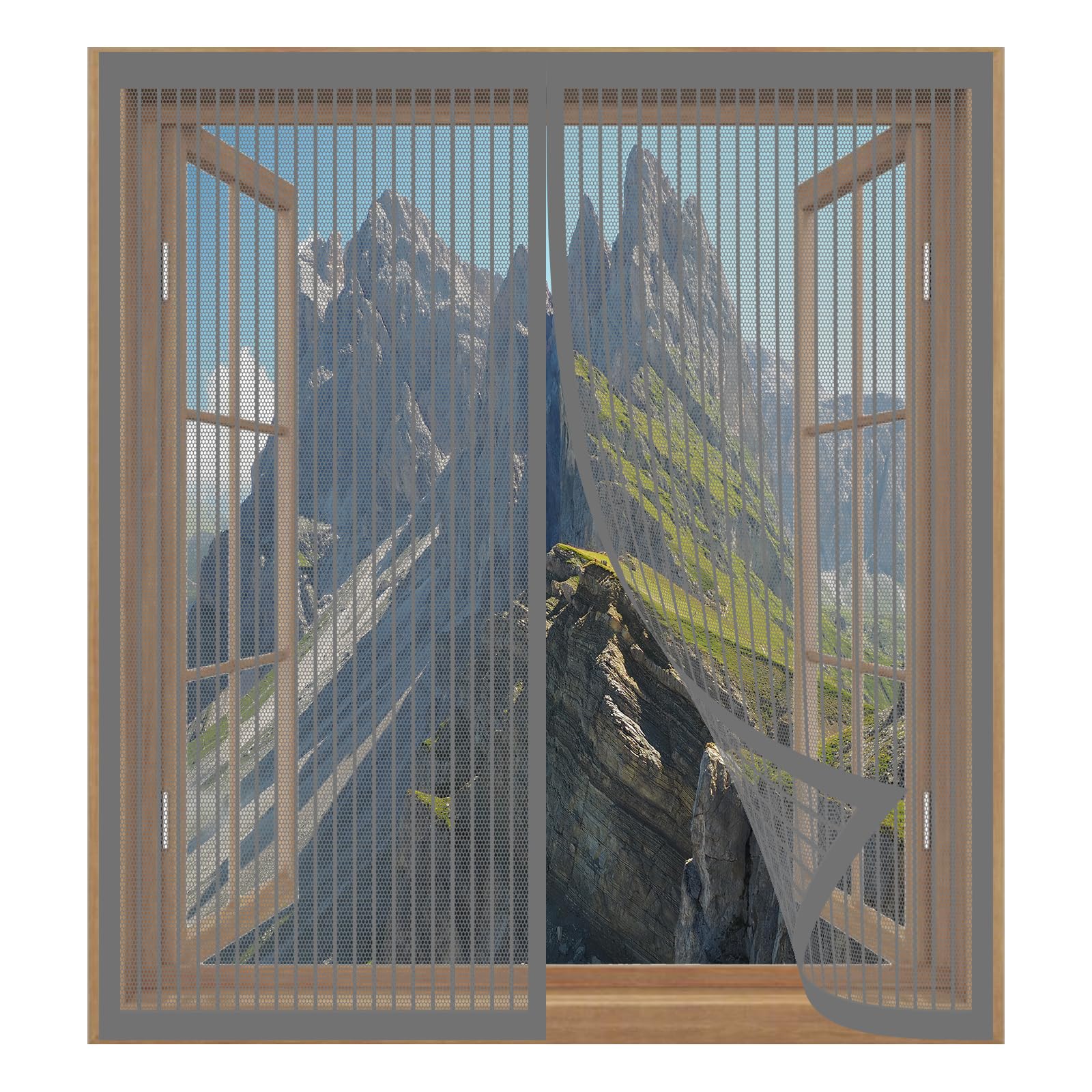 Magnetic Screen Door 79 x 57 cm Easy Installation No Drilling Or Screwing Powerful Magnets Snap Shut Automatically for Windows Nets to Keep Bugs Out, Grey