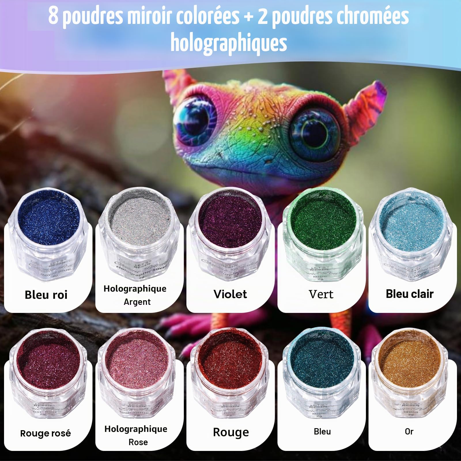LET'S RESIN Poudre chromée, 10 couleurs métallisées effet miroir, poudre chromée pour ongles, pigment holographique pour résine époxy, slime, artisanat, peinture à l'huile