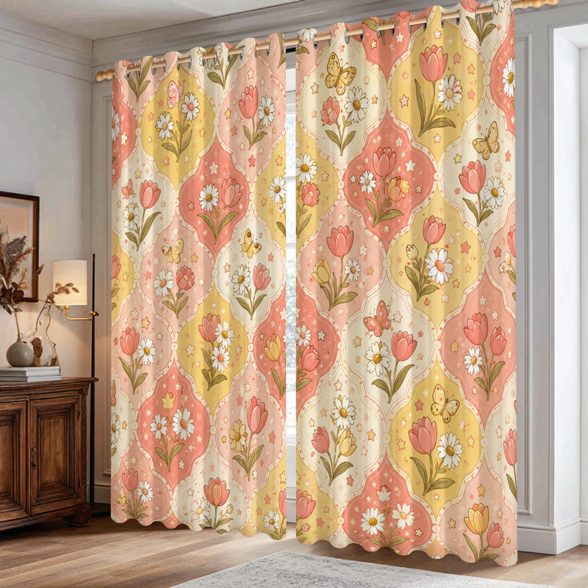 Rideaux occultants pour chambre occultation totale et décor botanique chrysanthème et papillon