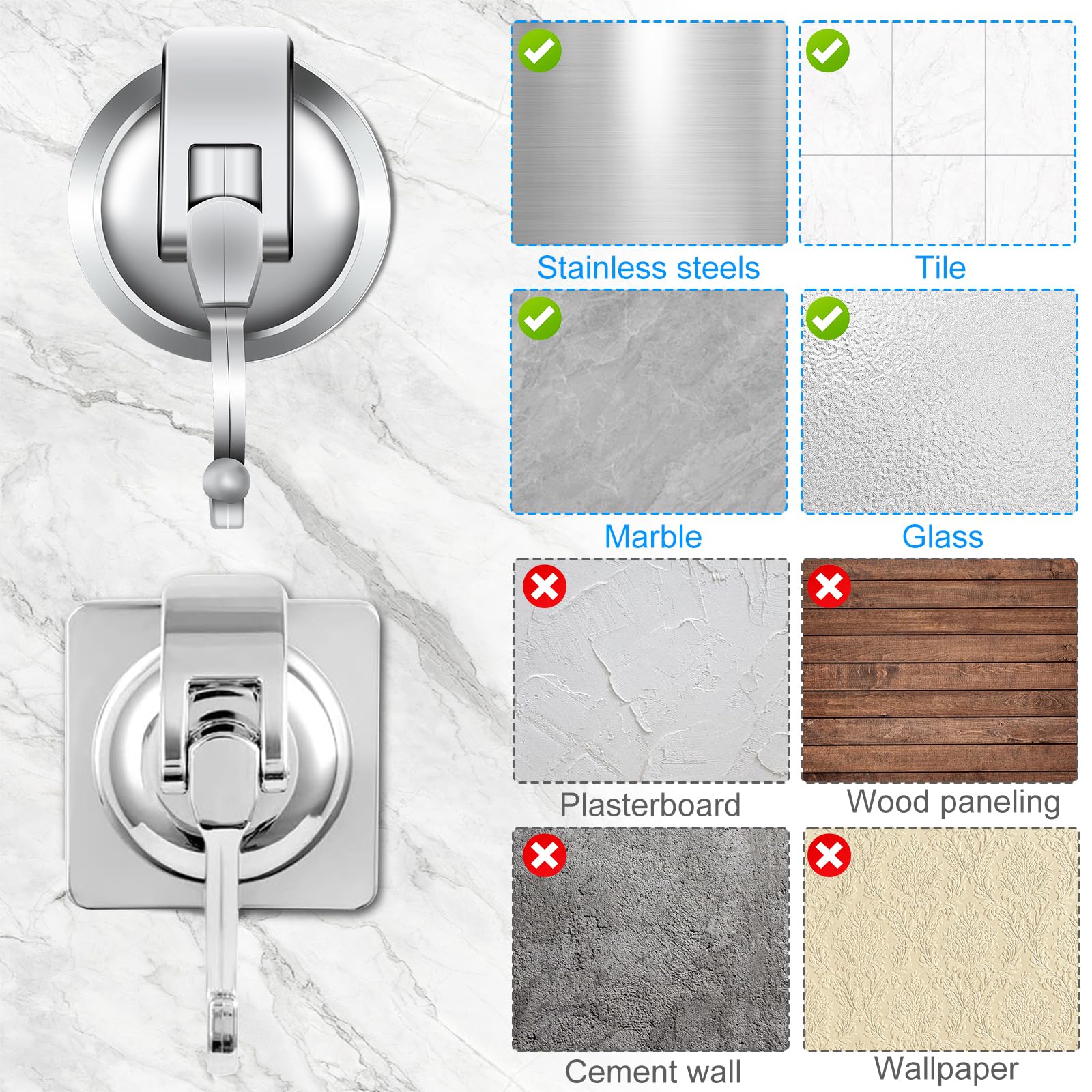 2 Pezzi Ganci Ventosa per Bagno Doccia Cucina Resistenti 5KG Senza Foratura Portasciugamani con Ventosa Ganci per Asciugamani Ganci Muro per Appendere