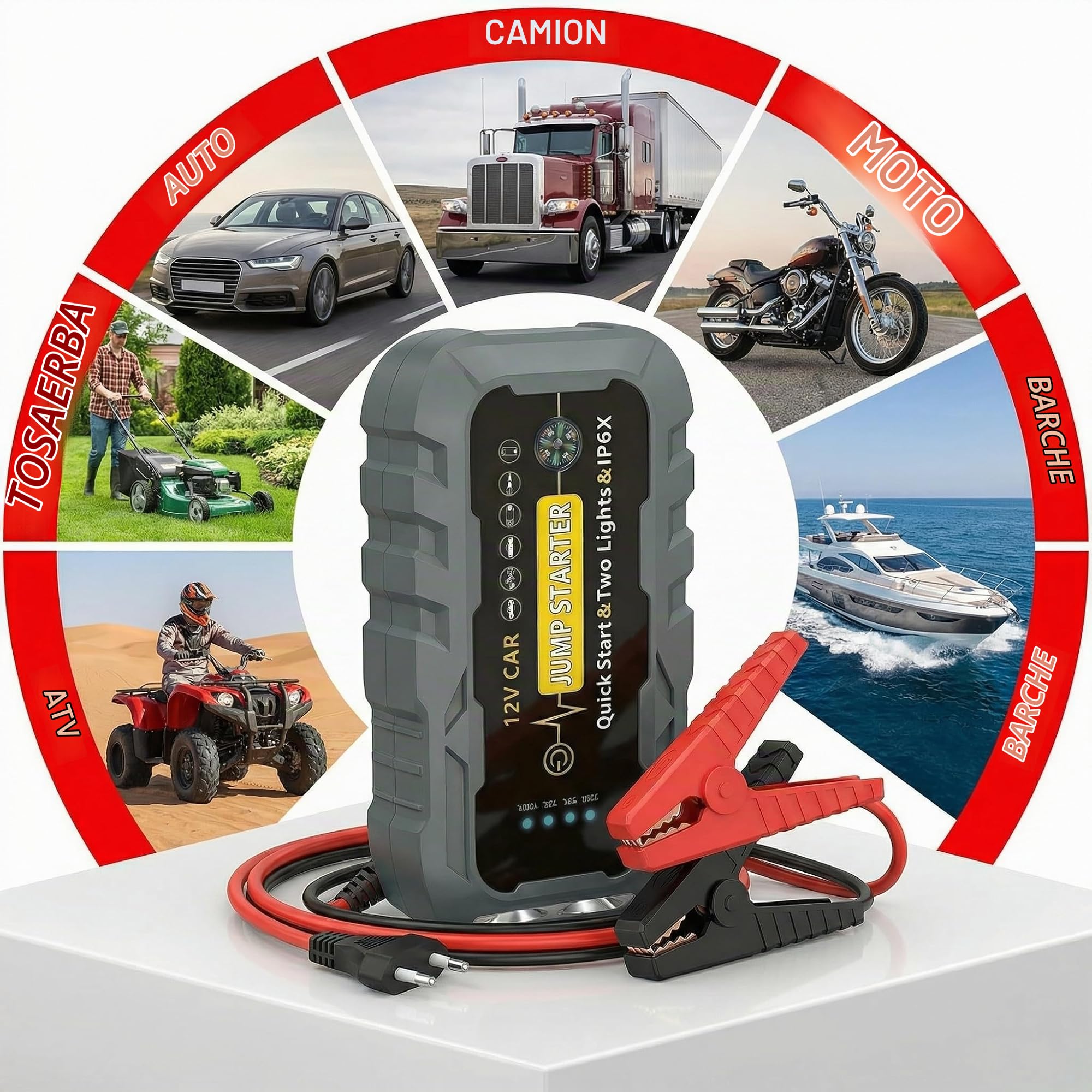 Avviatore per auto 3000A picco 2000A corrente di avviamento, Power bank portatile per batteria auto 12V per tutti i veicoli a benzina e diesel, con cavi booster intelligenti, torcia LED e porte USB