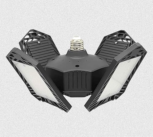 KAQ Luz LED de garaje de 200 W 20000 lm deformable, luces de techo de garaje de 6500 K con 4 paneles para portalámparas E26 E27, luces de trabajo