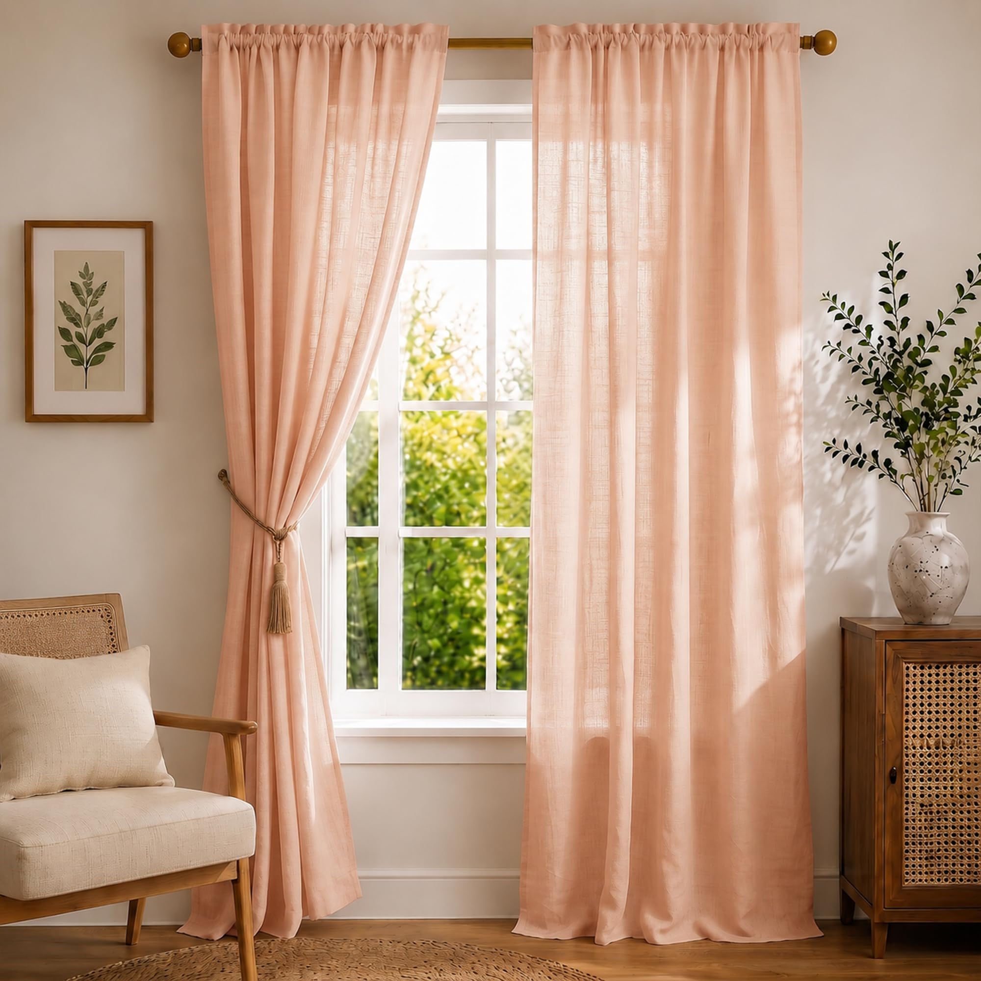 HOMEMONDE Sheer Curtains 10 Feet Long Set of 2 - Light Filtering Transparent Long Door Curtain with Top Rod Pocket - (Peach - 120 Inches)