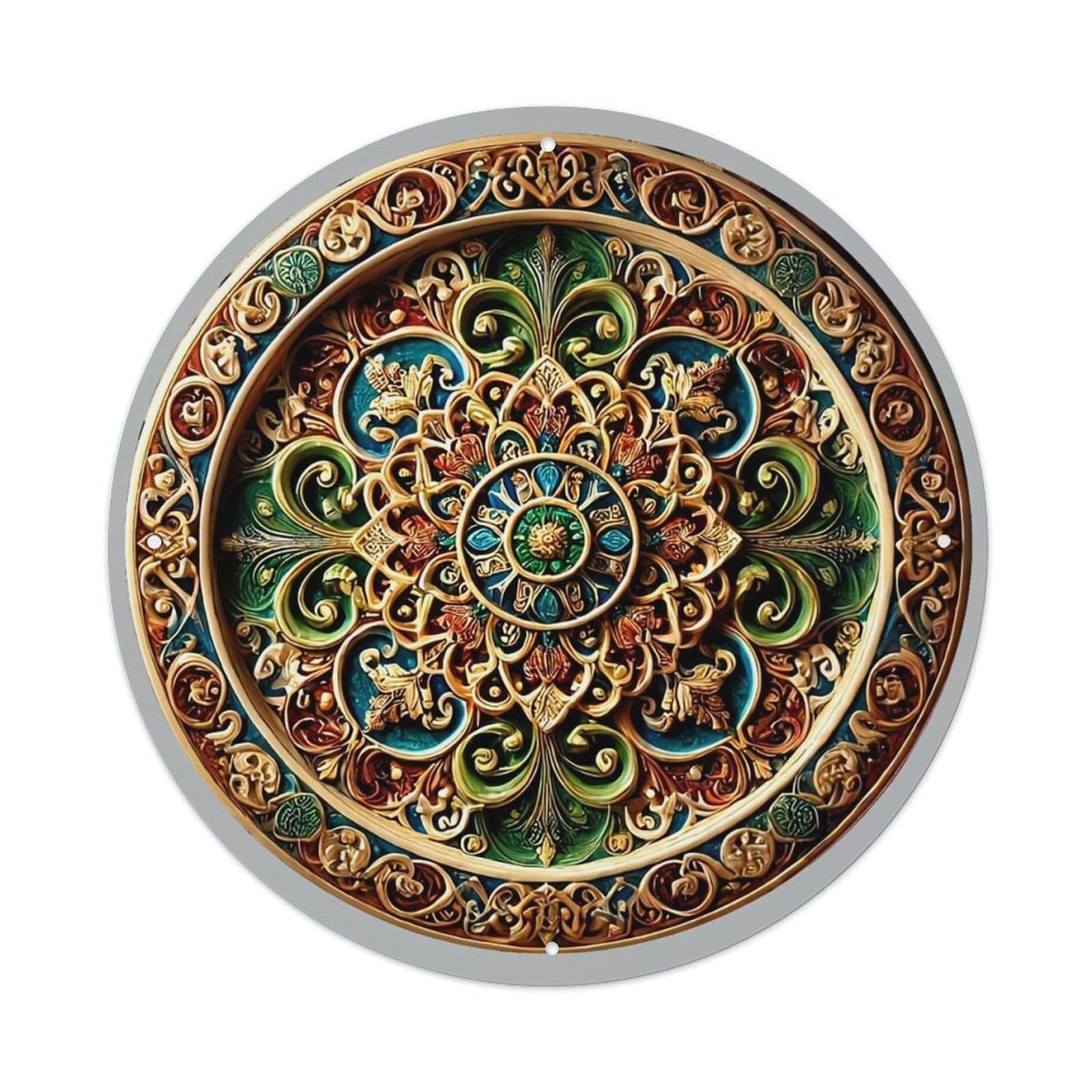 Ornate Circular Mandala Pattern Design_1 Tin Sign Metal Poster Vintage Metal Signs for Home Man Cave Bar Cafe Kitchen laundry room Wall Decorations 8x8 inches